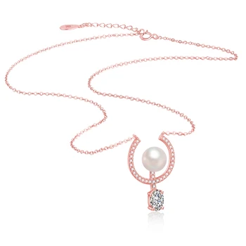 

Noble girl jewelry 925 sterling silver material necklace pearl zircon pendant rose wave chain elegant Valentine's Day present