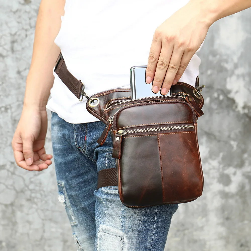 

Luxury Personality Genuine Leather Bag Vintage Crossbody Leg Bag Stylish Outdoor Multifunction Waist Pack Shoulder Crossbody Bag