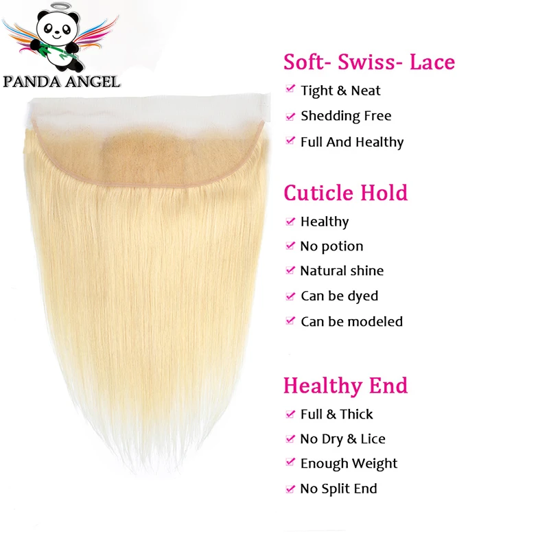 Panda 613 блонд пряди с закрытием бразильские прямые 3 пряди с фронтальной кружевной застежкой Блонд Волосы Remy для наращивания 8-26 дюймов
