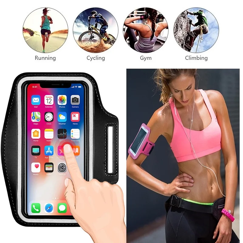 Сумка чехол для бега телефона iPhone 11 Pro Max XR X XS 4 4s 5s 5 SE 2020 6 7 8 Plus спортивного