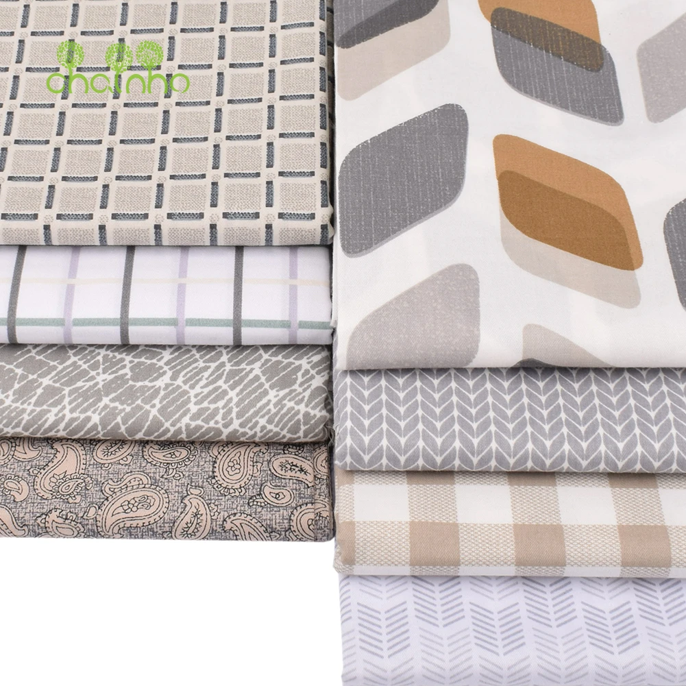 Printed Twill Cotton Fabric,Beige & Gray,DIY Sewing Quilting Home Textiles Material For Baby & Children's Bedding,Shirt,Dress