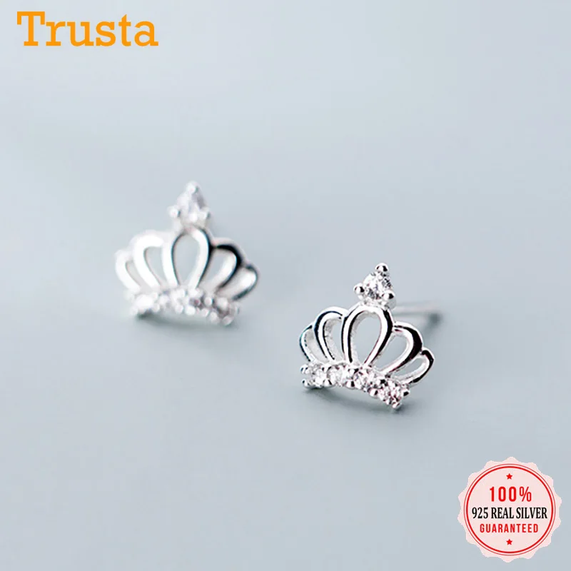 Trustdavis, настоящее 925 пробы, серебро, сладкая Ослепительная Корона, серьги-гвоздики из кубического циркония для женщин, девочек, детей, леди, свадебные украшения, подарок DS2194