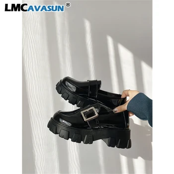

LMCAVASUN Women's Leather shoes 2020 New autumn Japan platform shoes retro British wind casual shoes tide