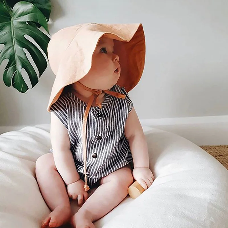 Big Brim Baby Sun Hat Summer Spring Kids Bucket Hat for Girls Boys Cotton Linen Children Cap Beach Travel Kids Hats Caps 2M-4Y 2