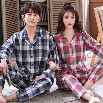 

Korean Couple Pajamas Spring And Summer Long-Sleeved Cotton Cloth Men'S Autumn Home Nightgown Ladies Loose Cute Thin Nighties