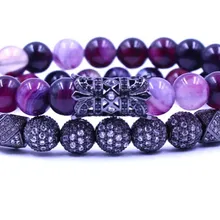 8 мм 2 шт./компл. xg453 эластичная Регулируемая природа фиолетовая бусина микро pave cz Циркон кубический цирконий трубчатый браслет ювелирные изделия