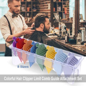 

8 Sizes Colorful Hair Clipper Limit Comb Guide Attachment Set for Electric Hair Clipper Shaver Haircut Accessory Styling Tools