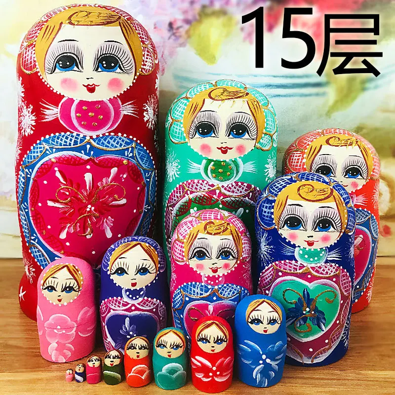 

Russian Characteristic 15-layer Doll Set Custom Engraved Chinese Style Creative Gift Wooden Puzzle Toy