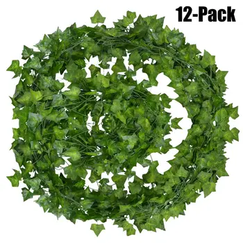 12pcs 2M Ivy green Fake Leaves Garland Plant Vine Foliage Home Decor Plastic Rattan string Wall Decor Artificial Plants 2