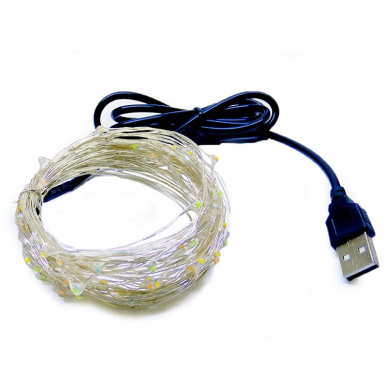 USB 2 м 5 м 10 м 20 м Серебряный медный провод Сказочный светильник гирлянда светодиодный светильник s домашний Рождественский год Свадьба Вечеринка Xmas украшение
