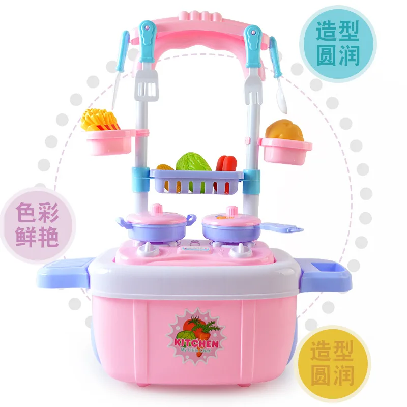 

Children'S Educational Play House Kitchen Toy Multi-functional Light Sound Baby Cooking Luggage Trolley Kitchen Set