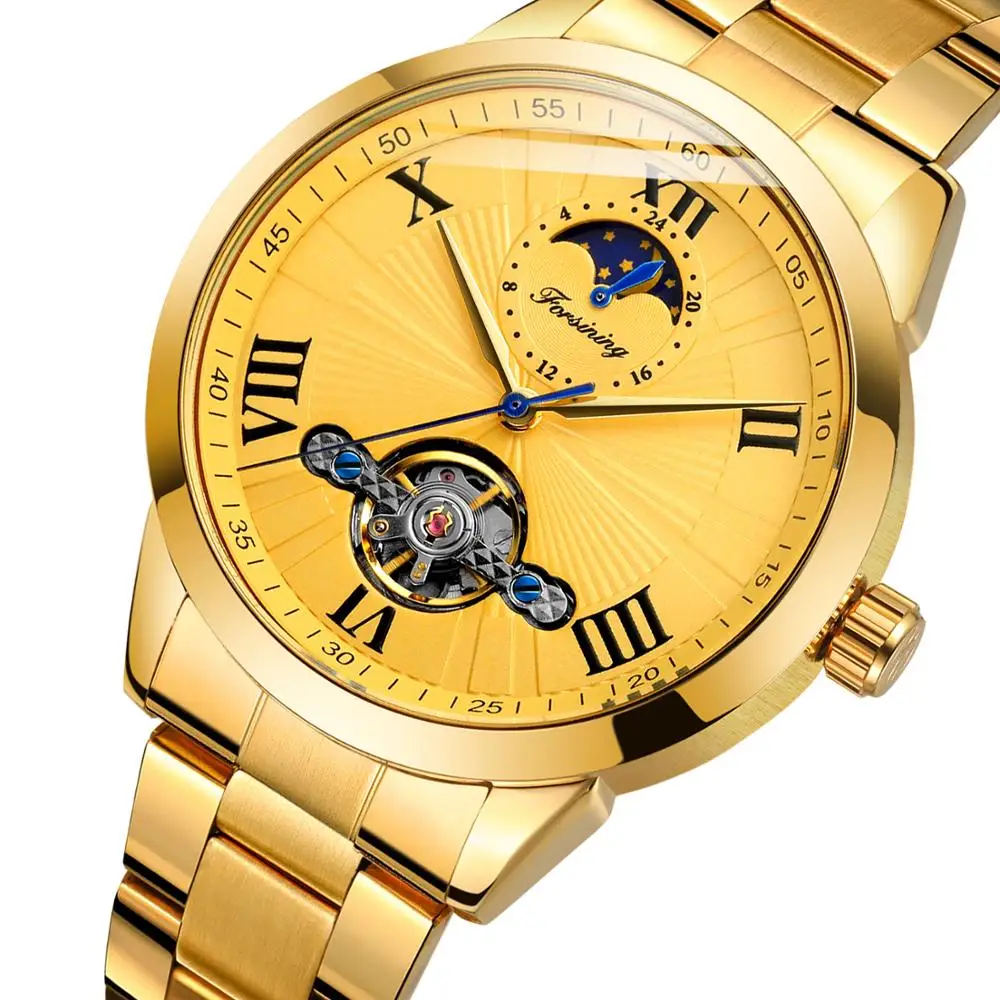 Moon Phase Мужские часы Tourbillon деловые наручные часы для мужчин автоматические механические золотые часы для мужчин relogio masculino WINNER - Цвет: gold