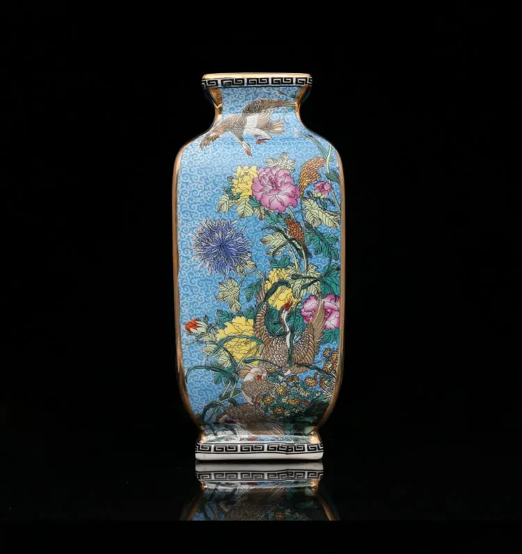 Qing Dynasty Qianlong эмалированный, разукрашенный Золотой квадрат Цветок и вазы птицы антикварная фарфоровая коллекция