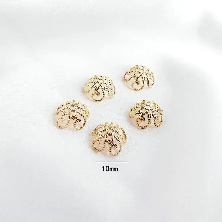 20PCS 14K Gold Plated Brass Flower Beads Caps High Quality Diy Jewelry Accessories