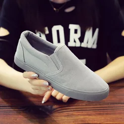 Spring Summer All Gray Canvas Shoes for Men Women One Pedal Casual Rubber Sole  Foot Breathable Men's Shoes Sneakers
