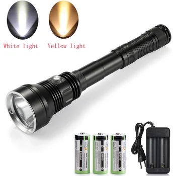 

new powerful Waterproof Scuba Diving Flashlight XHP70.2 Yellow/white light 6000LM underwater Tactical dive torch 26650 Battery