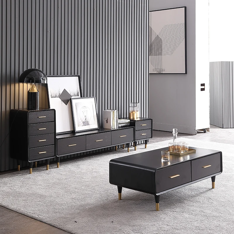 tea table wooden design Living Room TV monitor stand mueble marble leather oval edge cabinet +tv stand table+Coffee centro Table