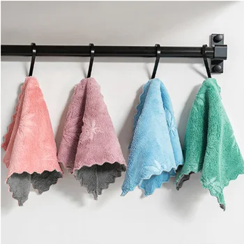 

​5pcs Microfiber Towels Absorbent Rag Dishwashing Coral Fleece Cleaning Cloth Kitchen Wipe Table Thicher Scouring Pad Rags