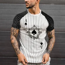 

2021 Summer New Men's Striped T-shirt O-neck Shirt Fashion Poker Print Short-sleeved T-shirt Top Summer Streetwear