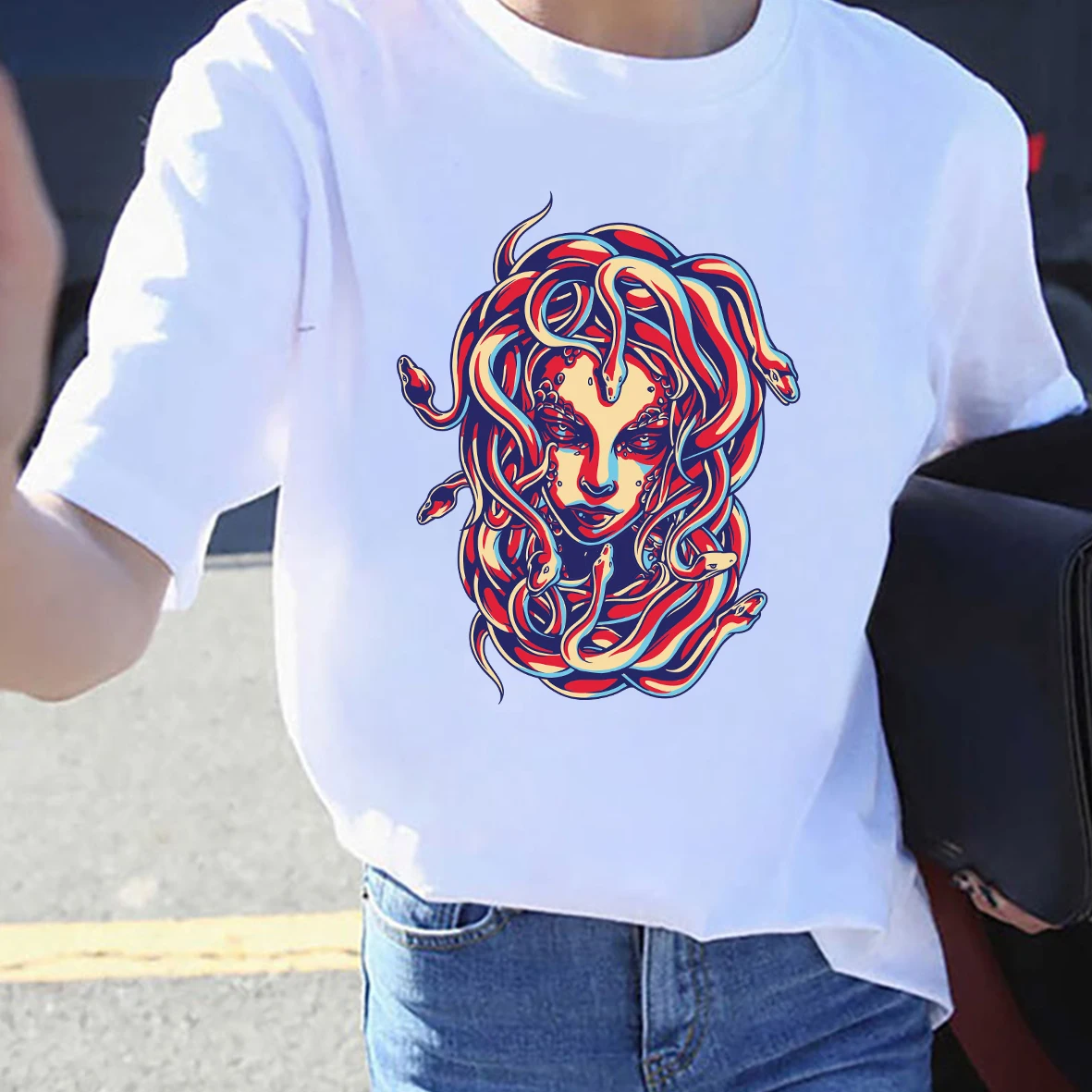 

BLINGPAW Graphic T Shirts Medusa Print T-shirt Pure Cotton Unisex Tees Summer Tee Shirts Ladies Tops 2021 Woman Tshirts