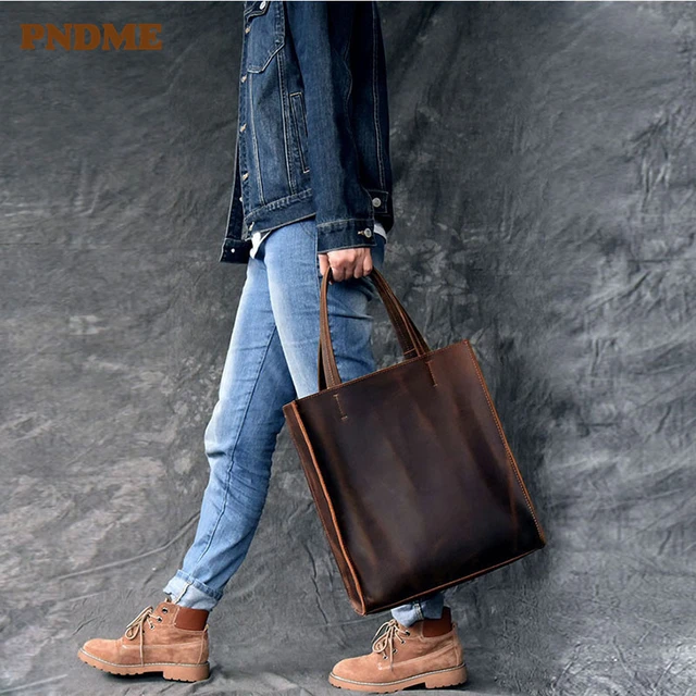 Fashion Men Cowskin Genuine Leather Top Handle Bags Male High