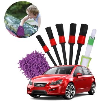 

Car Detailing Brushes Set with Car Wash Mitt - Automotive Detail Cleaning Brushes Auto Car Detail Cleaning Brushes