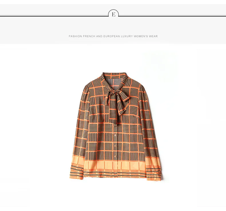 Хаундстут blusas Женские рубашки из чистого шелка блузка винтажная британская клетчатая Весенняя с длинным рукавом бант лента свободные женские топы Новинка