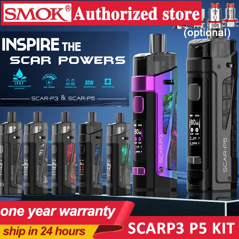 Humo SCAR-P5 Pod Vape Kit 80W SCAR-P3 pod Kit 2000mAh cartucho de 5,5 ml RPM 2 de malla de 0.16ohm bobina RPM de malla de 0,4 cigarrillo electrónico