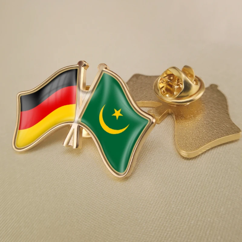 

Germany and Mauritania Crossed Double Friendship Flags Lapel Pins Brooch Badges