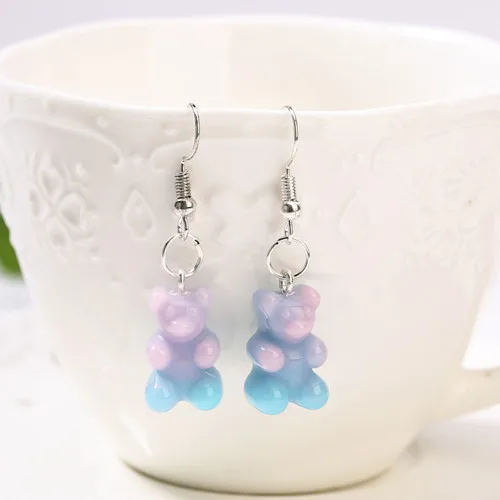 1Pair  Women Drop Earrings  Glitter Gummy Bear Crafts Multicolor Resin Charms Fashion Jewelry Diy Making as picture