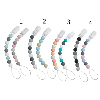 

2 Baby Pacifier Clip BPA Free Teether Soother Pacifier Chain Holders Silicone Dummy Clip Chewable Beads Teething Toy Shower Gift