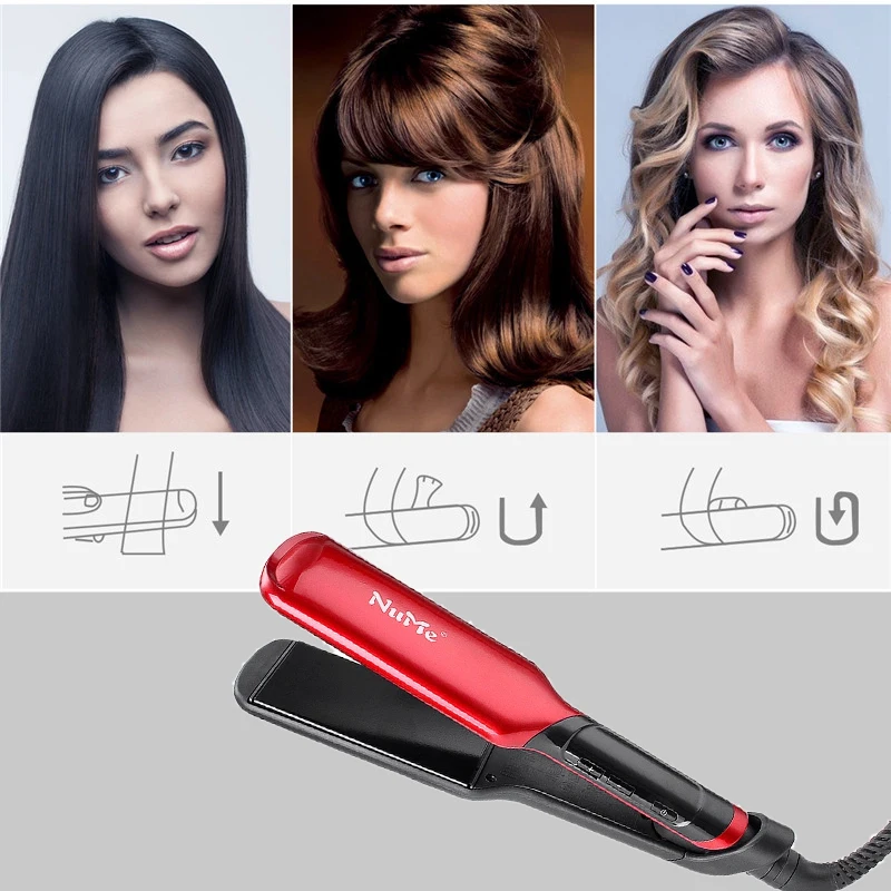 Nume Hair Straightener Hair Curler Ceramic Plates Flat Iron Wide Panel Lcd Display Hairdressing Splint Hair Styling Tool