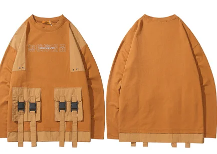 Оранжевый ZHENGJIAQI,, Harajuku, Джерси, sudadera, хип-хоп, para hombre, уличная одежда, Kanji mukiltiples sudadera con bolsillos algodón Hiph - Цвет: Оранжевый