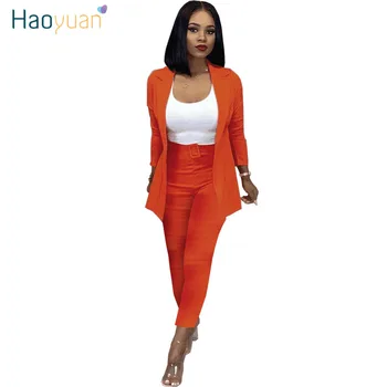 

HAOYUAN 2 Piece Set Women Fall Winter Outfits Festival Clothing Long Sleeve Blazer Top and Pant Suit sexy Two Piece Matching Set