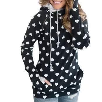 

Women Printed Hooded Sweatshirts Shirt Blouse Lace-up Pockets Long Sleeve Tops JL