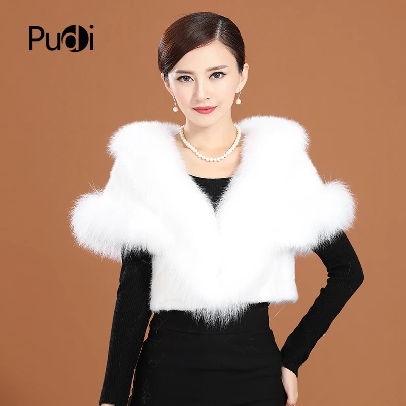 

Pudi women real mink fur pashmina shawl poncho female natural fox fur warps stoles winter Tippet CK904