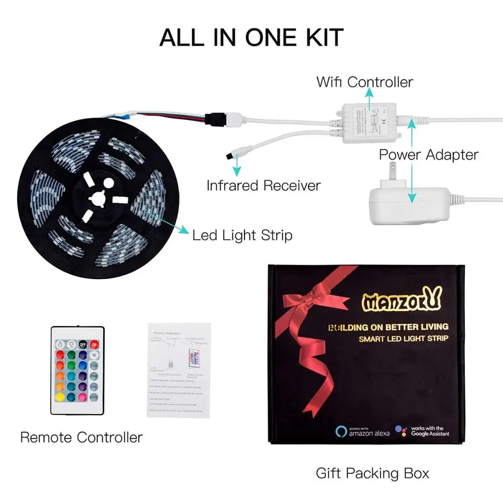 LED Light Strip RGB Rope Lights Tape Compatible Alexa/Google Home Waterproof 12V 5050 Flexible Kit JK | Лампы и освещение