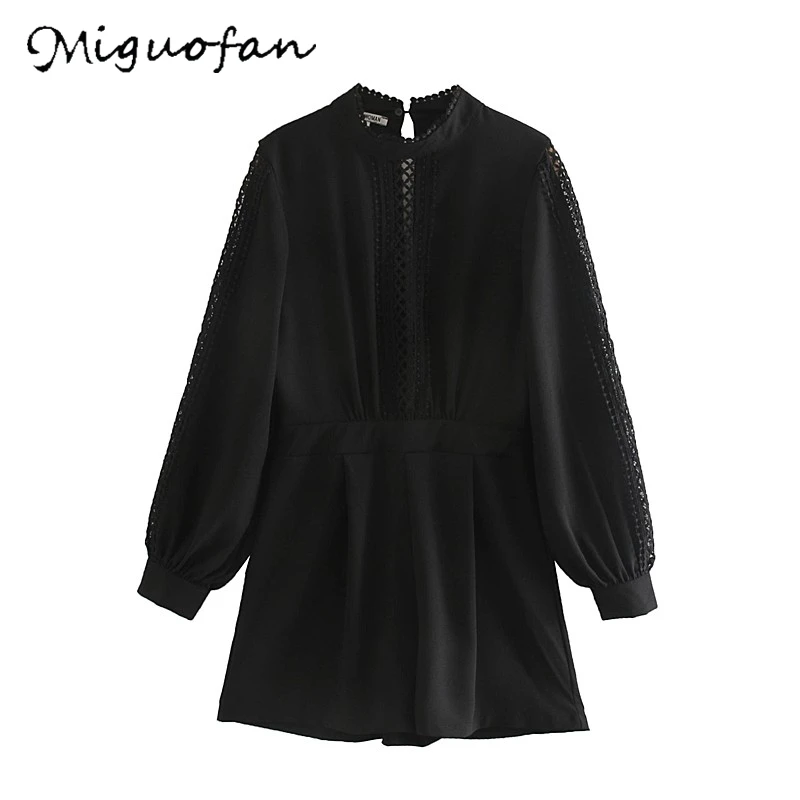 

Miguofan Women rompers O Neck Hollow Out Jumpsuit Solid Jumpsuits Elegant Patchwork overall Short Jumpsuits for Female bodysuits