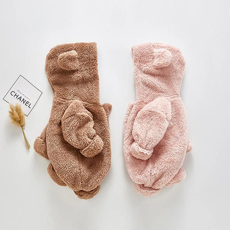Newborn Baby Romper Girls Boys Winter Cartoon Bear Plush Jumpsuit Cotton Keep Warm Go Out Romper Baby Clothes