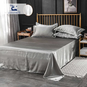 

Liv-Esthete 1PCS Bed Flat Sheet Satin Silk Bedding Linen Euro Double Queen Single Luxury Bed Sheet Bedclothes Silky Decoration