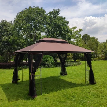 13x10Ft Outdoor Patio Canopy Gazebo Tent W/Ventilated Double Roof&Mosquito Net for Lawn Garden Backyard&Deck Brown/Gray[US-W] 3