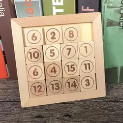 IQ игра игрушка 15 головоломка Математика деревянный пазл для Тренировки Мозга помощник роста познания цифры 1-15 игра для баффлинга