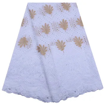 

Gold White African Dry Lace Fabric High Quality Nigerian Cotton Embroidery With Stones French Lace Fabric For Daily Clothes 1793