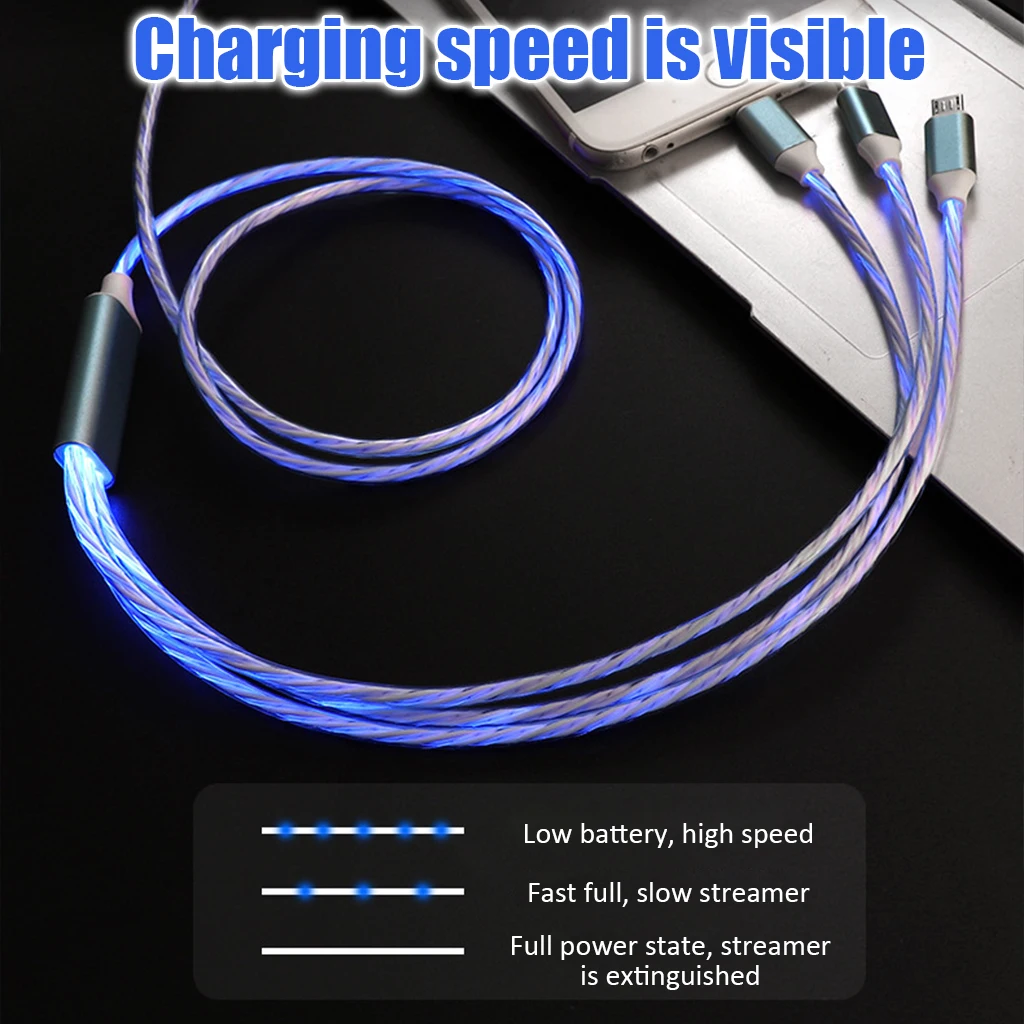 3 в 1 светодиодный кабель для зарядки Micro Usb/type C/Lightning кабель для синхронизации данных провод для IPhone huawei Sumsung смартфон