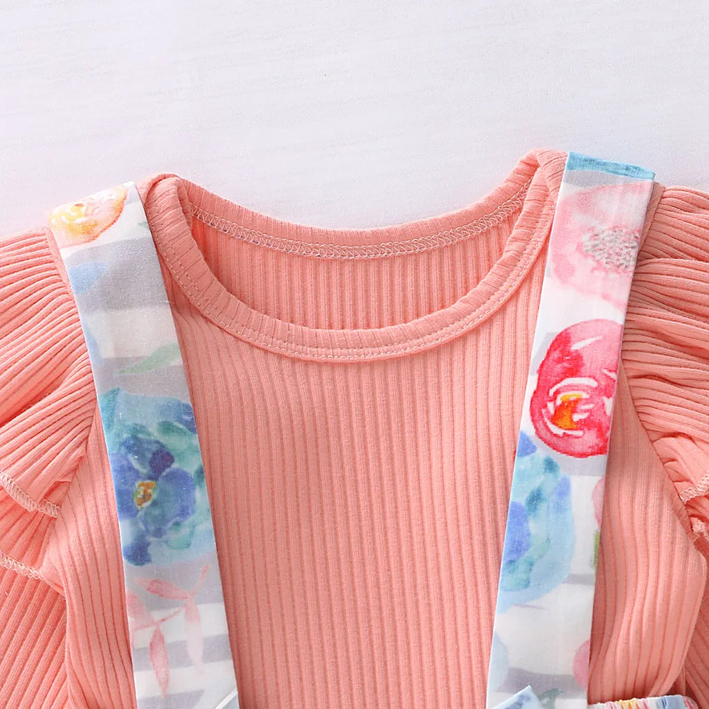 Осенние комплекты одежды для маленьких девочек прочный комбинезон с длинными рукавами для новорожденных+ комбинезон с цветочным принтом комплект модной одежды