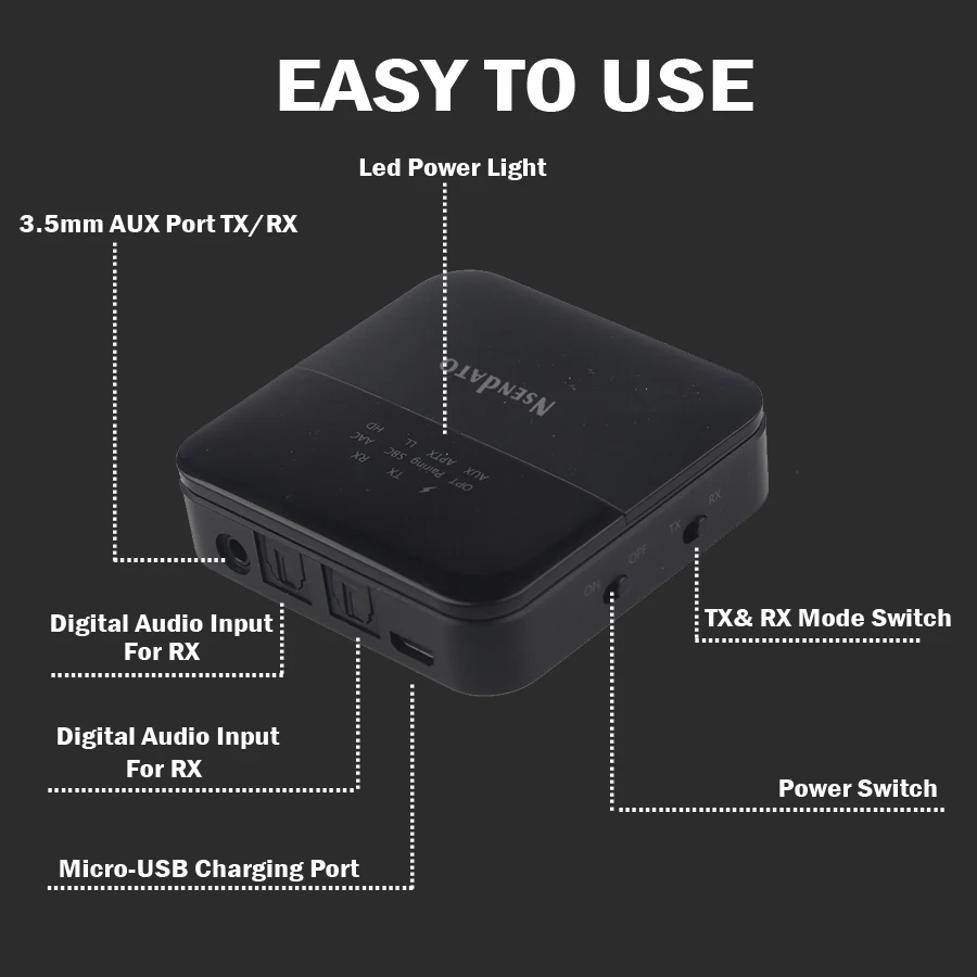 2 in 1 Wireless BT 5.0 Music Audio Transmitter Receiver Adapter Mini 3.5mm aux aptX HD Low Latency Optical Auto Adapter for TV