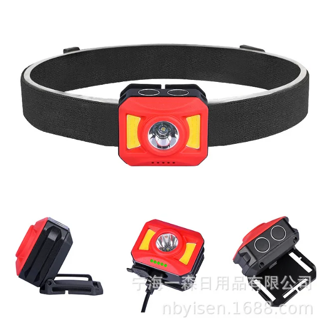 

Waterproof Headlamp Red 2020 New Light with Warning Light and Power Display USB Charging Led Camping Running POCKETMAN