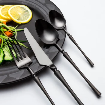 

Matte Black Cutlery Set for 304 Stainless Steel Dinnerware Set Fork Knife Scoops Silverware Set Home Western Tableware Set