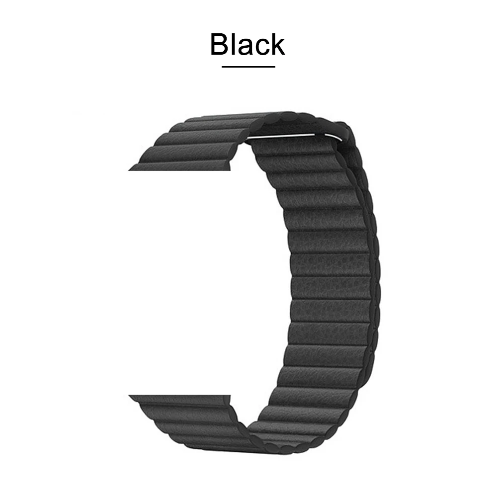 Black Кожаный ремешок-петля для Apple Watch, ремешок 44 мм, 40 мм, 42 мм, 38 мм, магнитный браслет-петля для iwatch 5, 4, 3, аксессуары - Цвет ремешка: Black