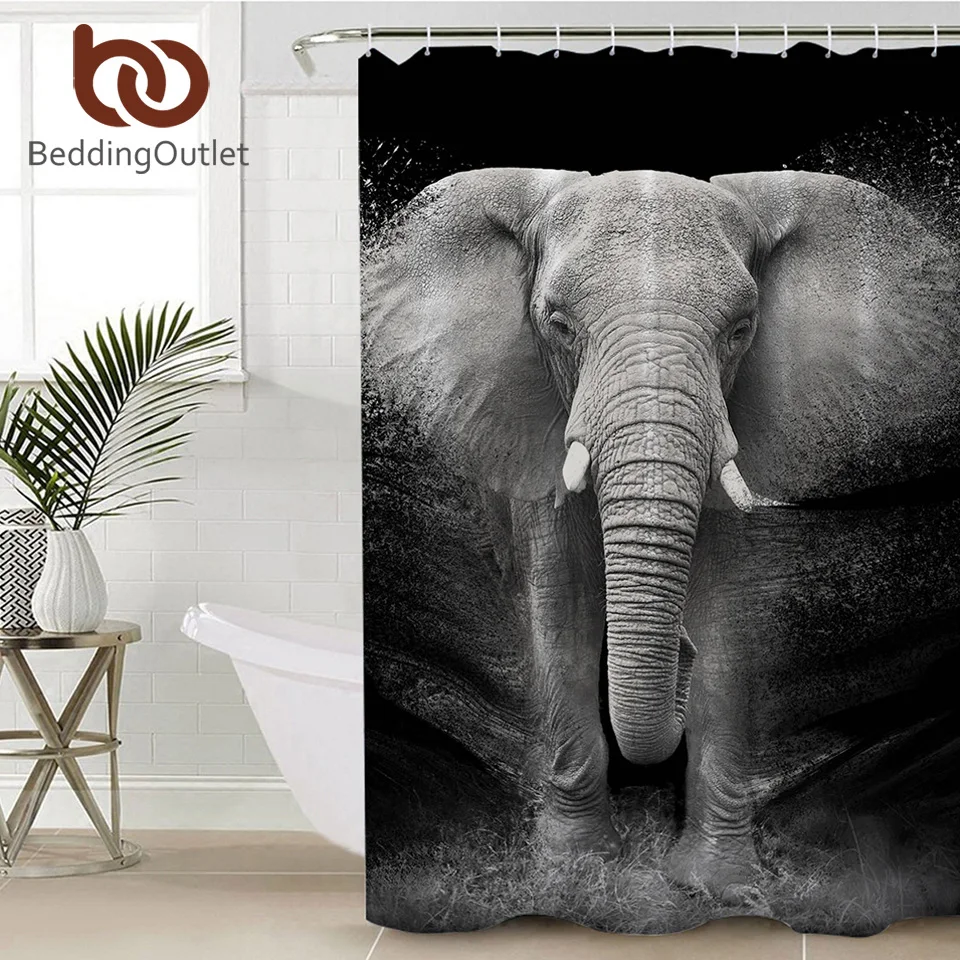 

BeddingOutlet Elephant Bathroom Curtain 3D Printed Bath Curtain With Hooks Black White Shower Curtain Photography tenda doccia
